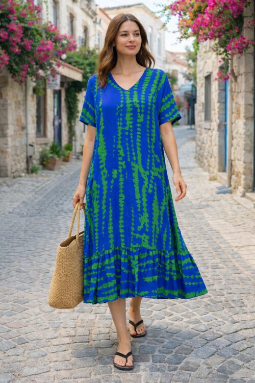 V14 Kadın Kollu Eteği Fırfırlı Elbise