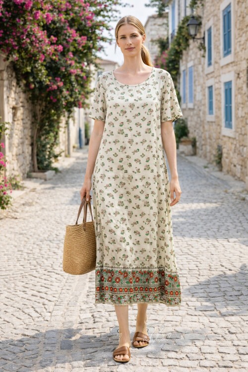 V144 Kadın Kollu Eteği Sulu Elbise