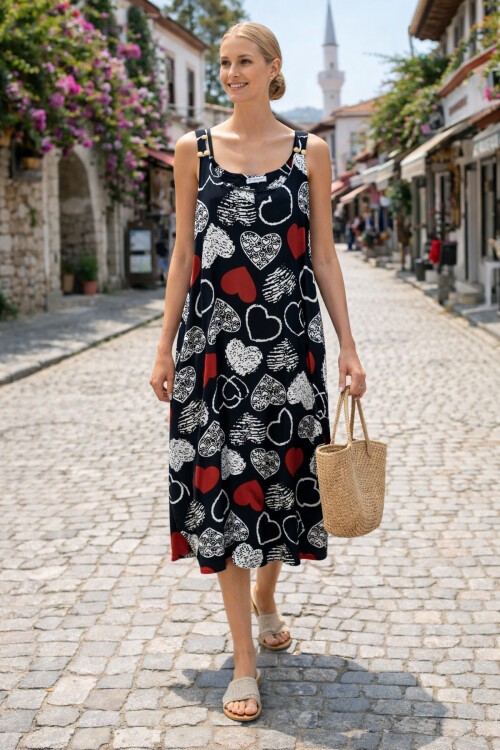 V154 Askılı Omzu Boncuk Detaylı Elbise