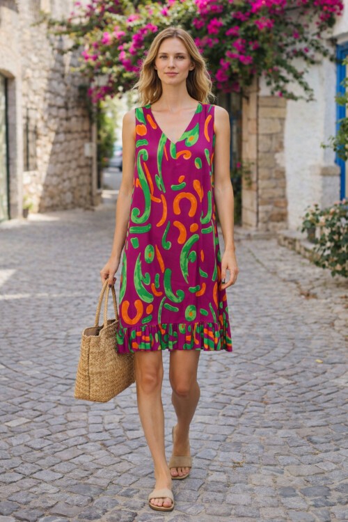 V16 Kadın Askılı Eteği Fırfırlı Elbise