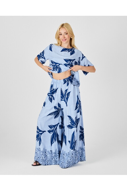 V201 Kadın Yuvarlak Yaka Cepli Bel Lastikli Alt Üst Takım