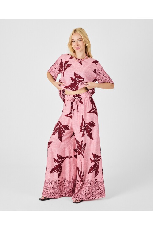 V201 Kadın Yuvarlak Yaka Cepli Bel Lastikli Alt Üst Takım