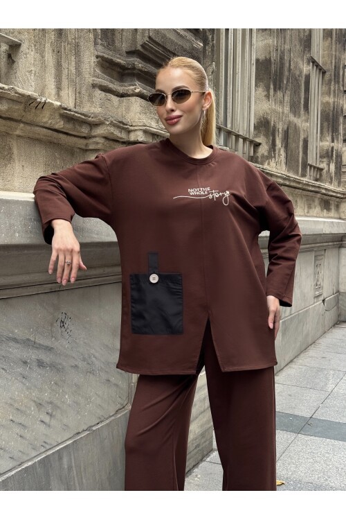 V227 Kahve Nakışlı Oysho Takım