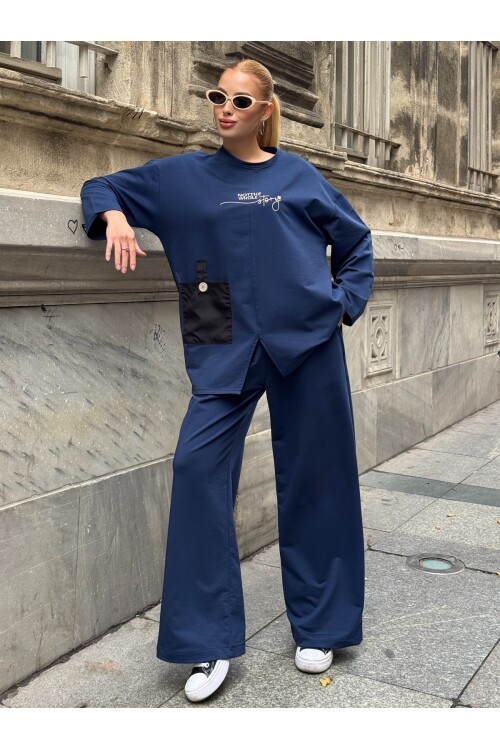 V227 Lacivert Nakışlı Oysho Takım