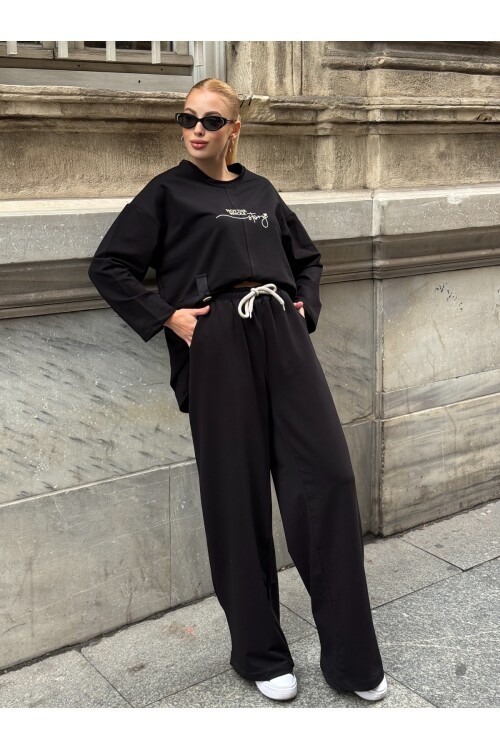 V227 Siyah Nakışlı Oysho Takım