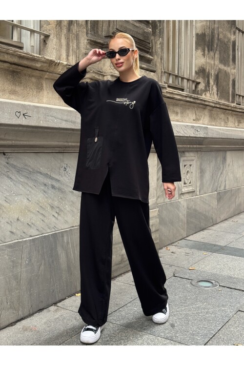 V227 Siyah Nakışlı Oysho Takım
