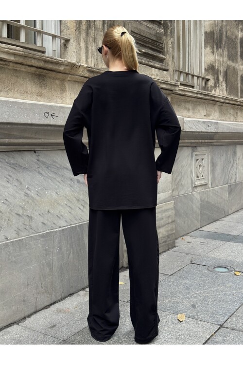 V227 Siyah Nakışlı Oysho Takım