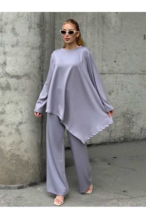 V231 Gri Yırtmaçlı Oysho Takım