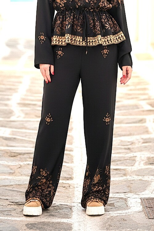 V254 Siyah Yeşili Desenli Gömlek Takım