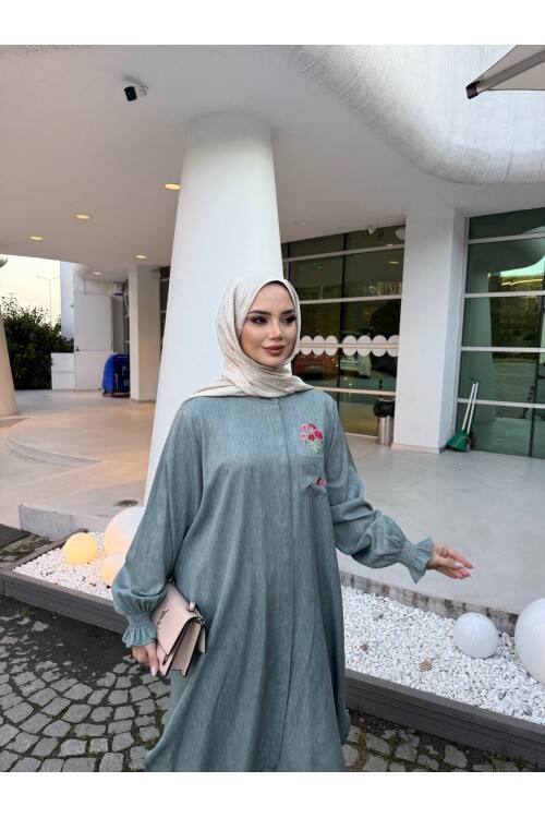 V263 Turkuaz Cep Nakışlı Tensel Takım