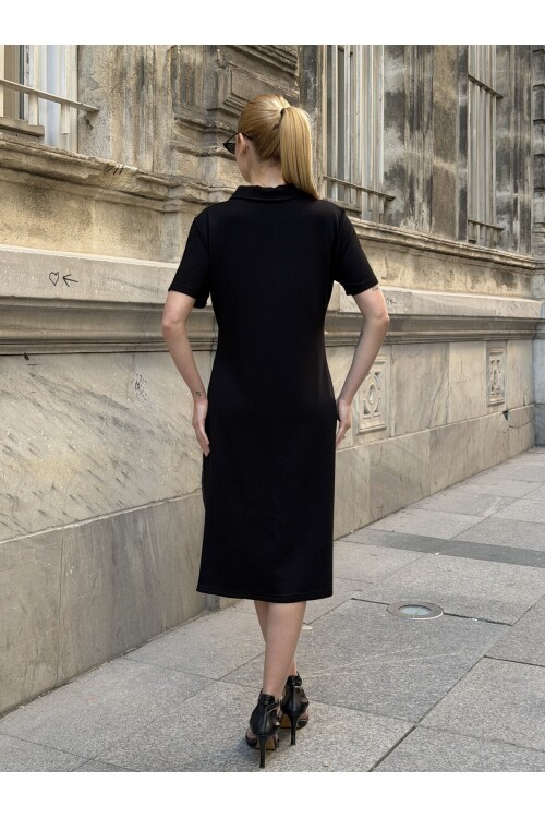 V291 Siyah Fermuarlı Yarı Oysho Yarı Tensel Elbise