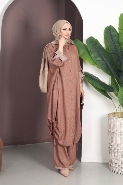 V446 Kahverengi Tensel Gömlek Takım