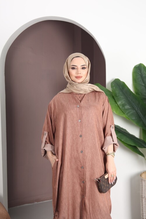 V446 Kahverengi Tensel Gömlek Takım