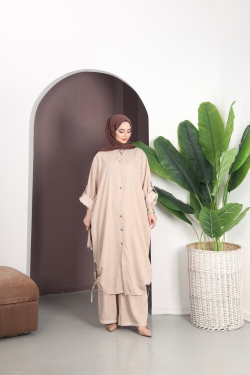 V446 Krem Tensel Gömlek Takım