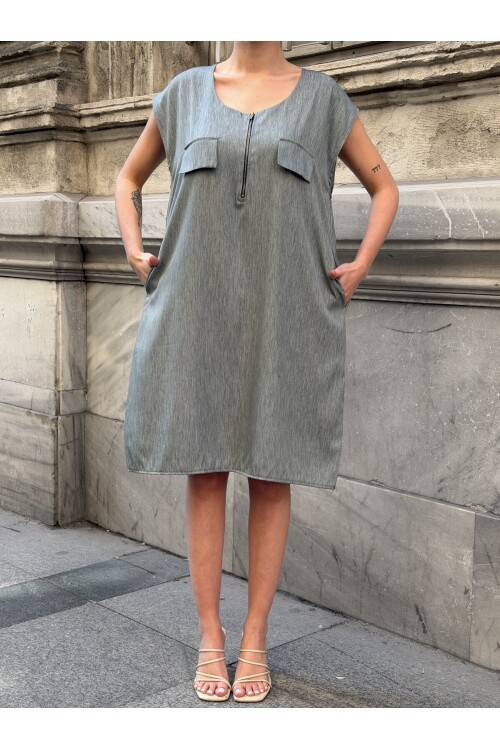 V448 Turkuaz Ay Kol Tensel Elbise