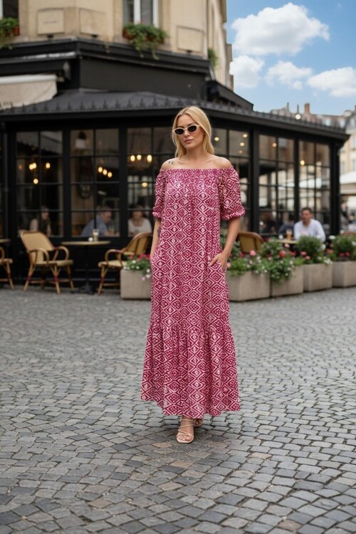 V136 Madonna Yaka Kısa Kol Ekonomik Elbise