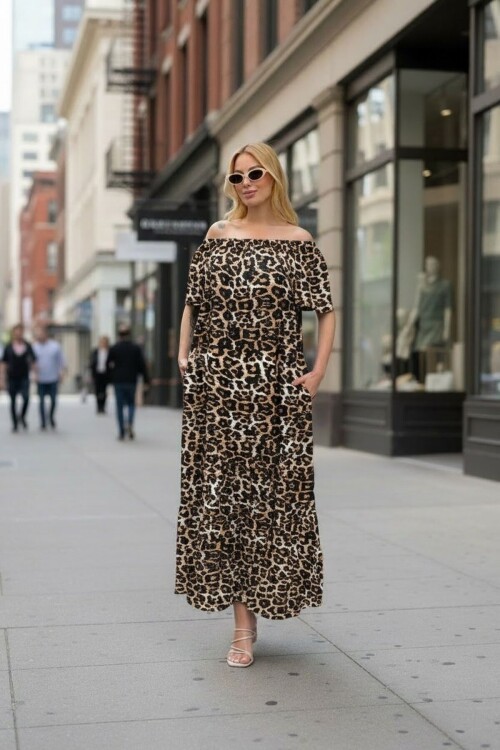 V136 Madonna Yaka Kısa Kol Ekonomik Elbise