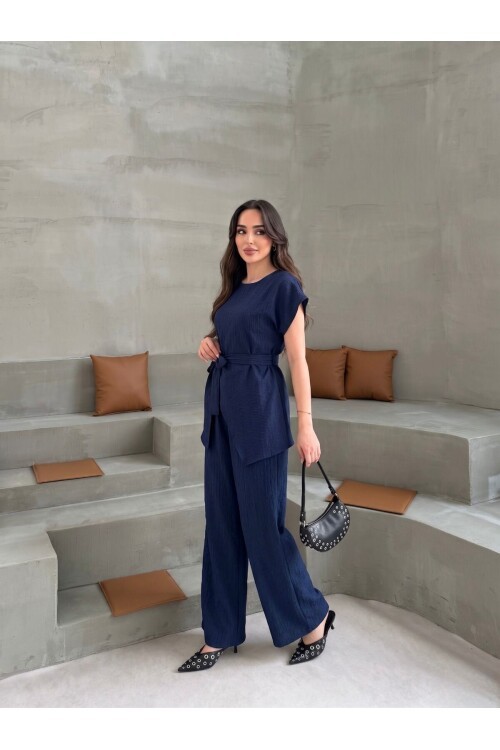 V232 Lacivert Yarım Kol Tarak Boşluğu Takım