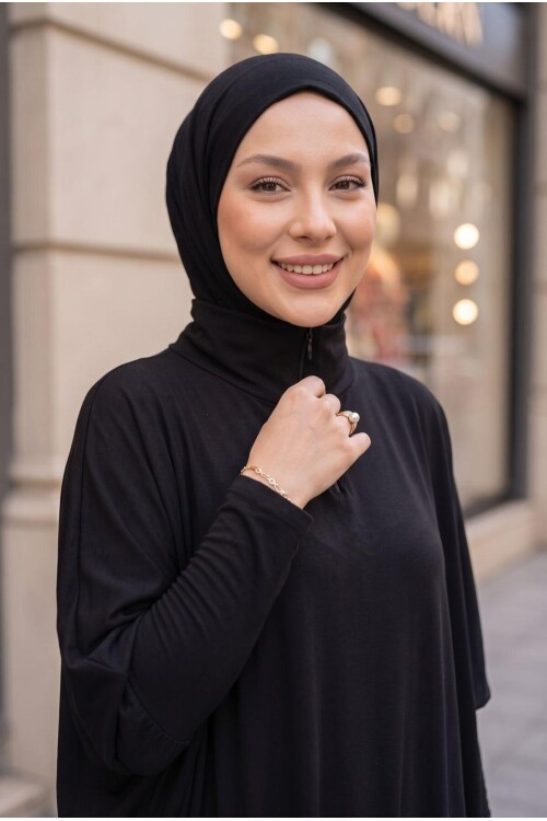 V557 Siyah Namazlık Tessettür Elbise