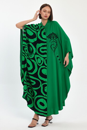 1033 Kadın Hakim Yaka Düğme Kapamalı Nakış Detaylı Cepli Büyük Beden Gömlek Elbise