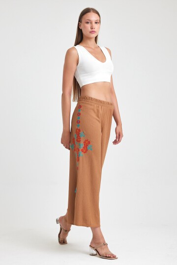 914 Kiremit Büyük Beden Otantik Nakış Püskül Detay Bürümcük Pantolon