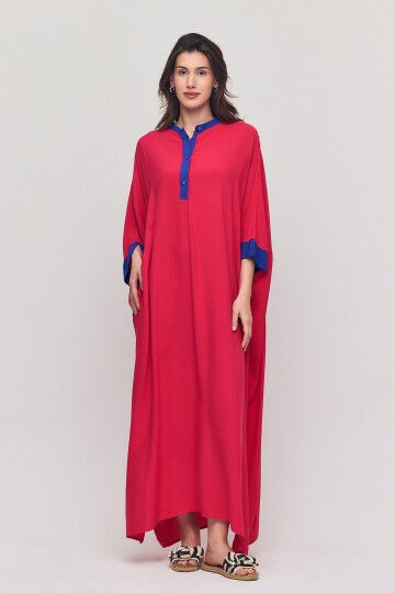 949 Fuşya Sırt Nakış Detaylı Yarım Kapama Büyük Beden Elbise