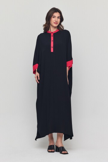 949 Siyah Sırt Nakış Detaylı Yarım Kapama Büyük Beden Elbise