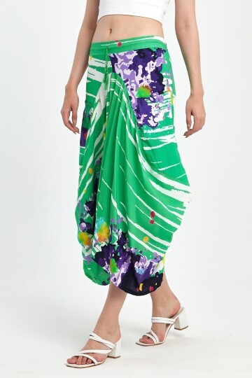 984 Yeşil Desenli Şalvar Model Kadın Etek