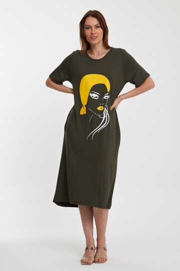 997 Kadın Figür Detaylı Penye Viskon Elbise