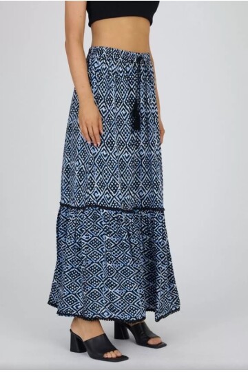 V068 Kadın Güpür Detaylı Bel Lastikli Salaş Etek