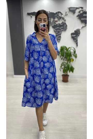 V1 Gömlek Yaka Cepli Desenli Elbise