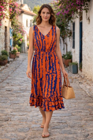 V133 Asklılı Beli Lastikli Elbise