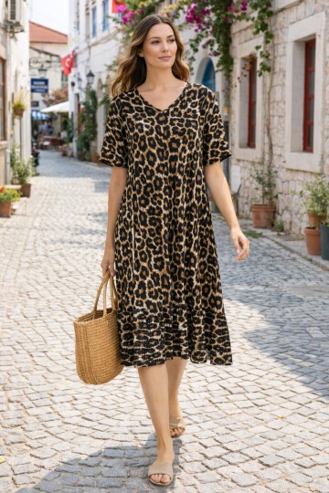 V14 Kadın Kollu Eteği Fırfırlı Elbise