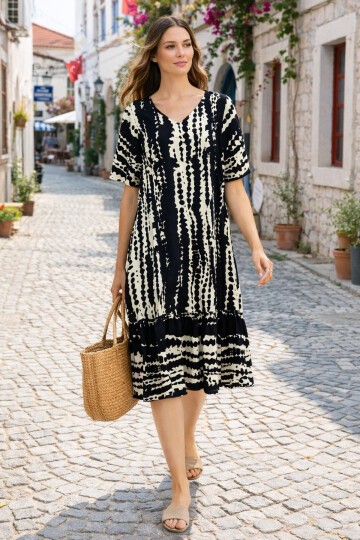 V14 Kadın Kollu Eteği Fırfırlı Elbise