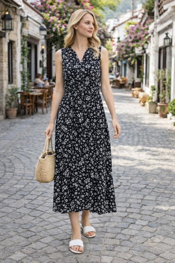 V141 Kadın Askılı Bele Kadar Şeffaf Düğme Deteylı Elbise