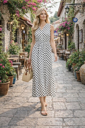 V141 Kadın Askılı Bele Kadar Şeffaf Düğme Deteylı Elbise