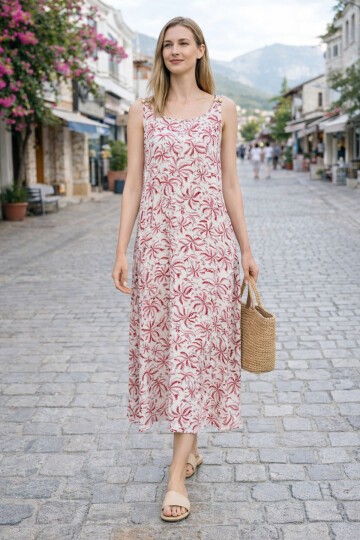 V154 Askılı Omzu Boncuk Detaylı Elbise