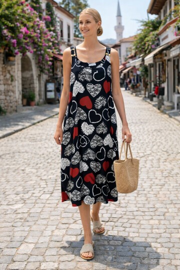 V154 Askılı Omzu Boncuk Detaylı Elbise