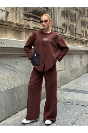 V227 Kahve Nakışlı Oysho Takım