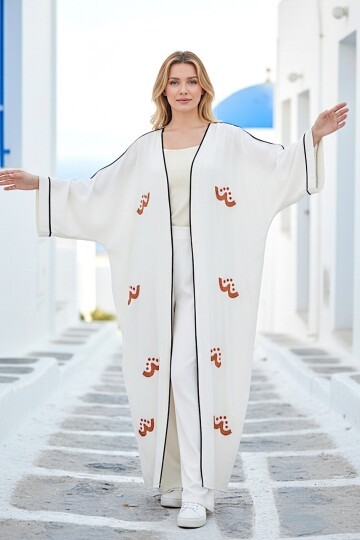 V272 Nakışlı Kimono Keten Takım