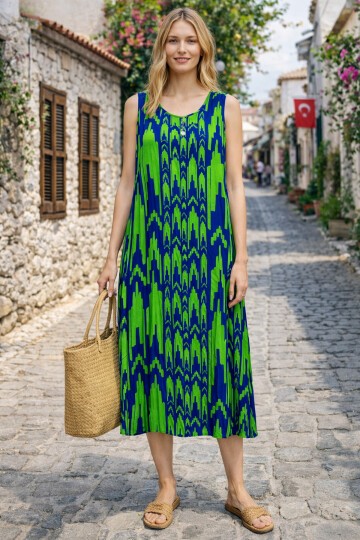 V9 Kadın Askılı Bisiklet Yaka Elbise