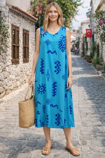 V9 Kadın Askılı Bisiklet Yaka Elbise