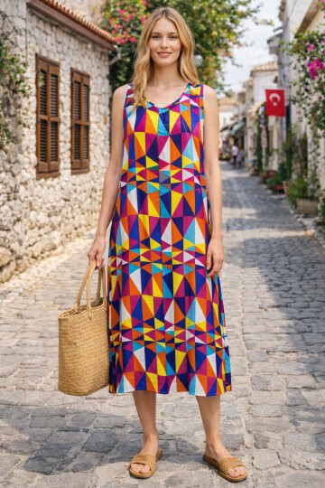 V9 Kadın Askılı Bisiklet Yaka Elbise