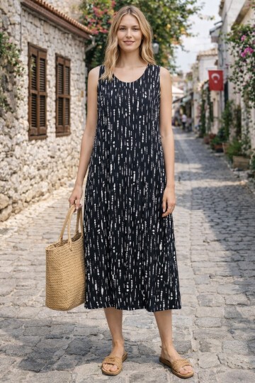 V9 Kadın Askılı Bisiklet Yaka Elbise