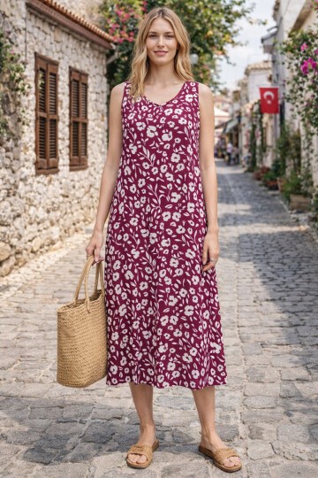 V9 Kadın Askılı Bisiklet Yaka Elbise