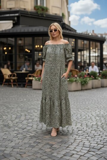 V136 Madonna Yaka Kısa Kol Ekonomik Elbise