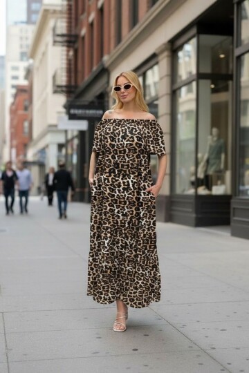 V136 Madonna Yaka Kısa Kol Ekonomik Elbise