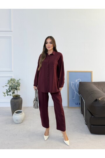 V558 Bordo Modal Cupro Takım